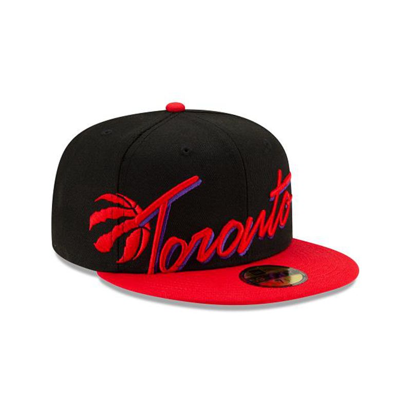 NBA Toronto Raptors Cursive 59Fifty Fitted (OGM6546) - Black New Era Caps